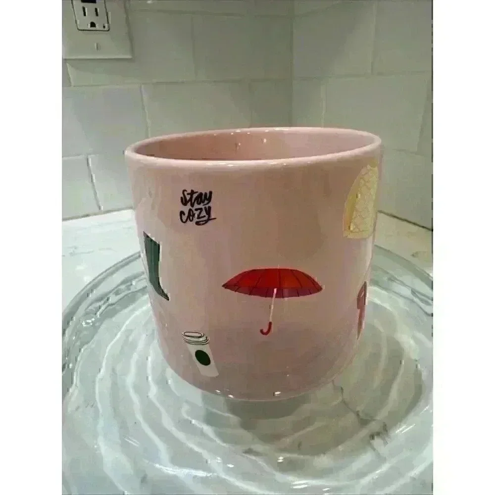Starbucks Pink Ceramic Mug 12oz Fall Sweater Weather Drink Cup.